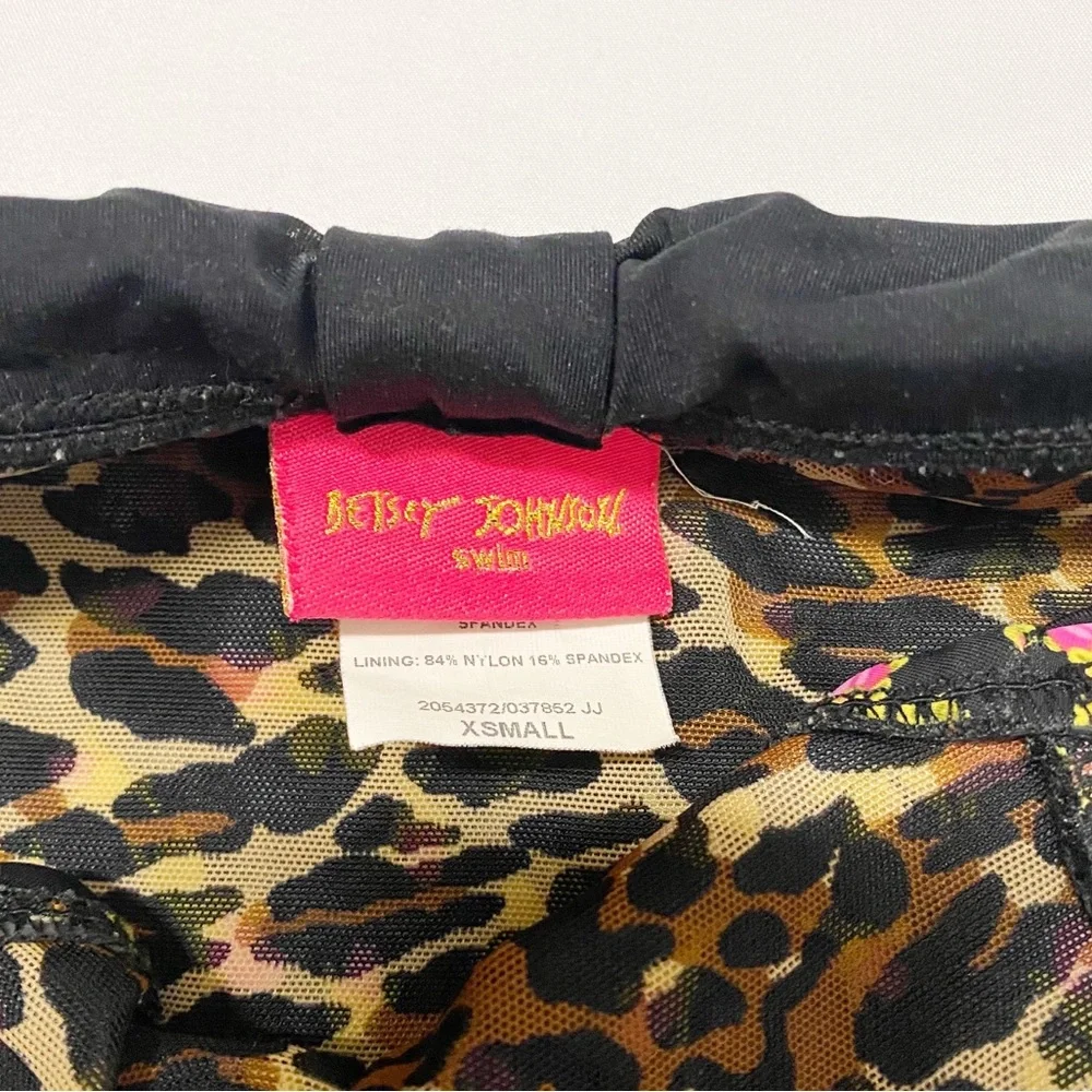 •SOLD• Betsey Johnson Vintage Black, Pink & Leopard Ditsy Floral Print Bikini - Picture 6 of 11